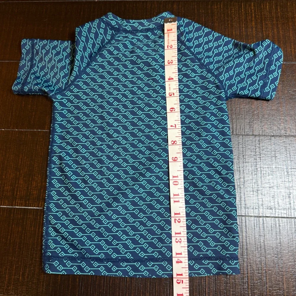 Tea Collection Kids Teal Navy Geometric Diamond Rash Guard Swim Shirt Size‎ 3